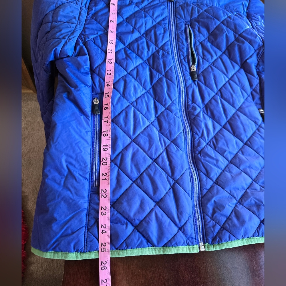 Lands' End  Blue Quilted PrimaLoft Jacket with Green Lining Med. - Picture 5 of 8